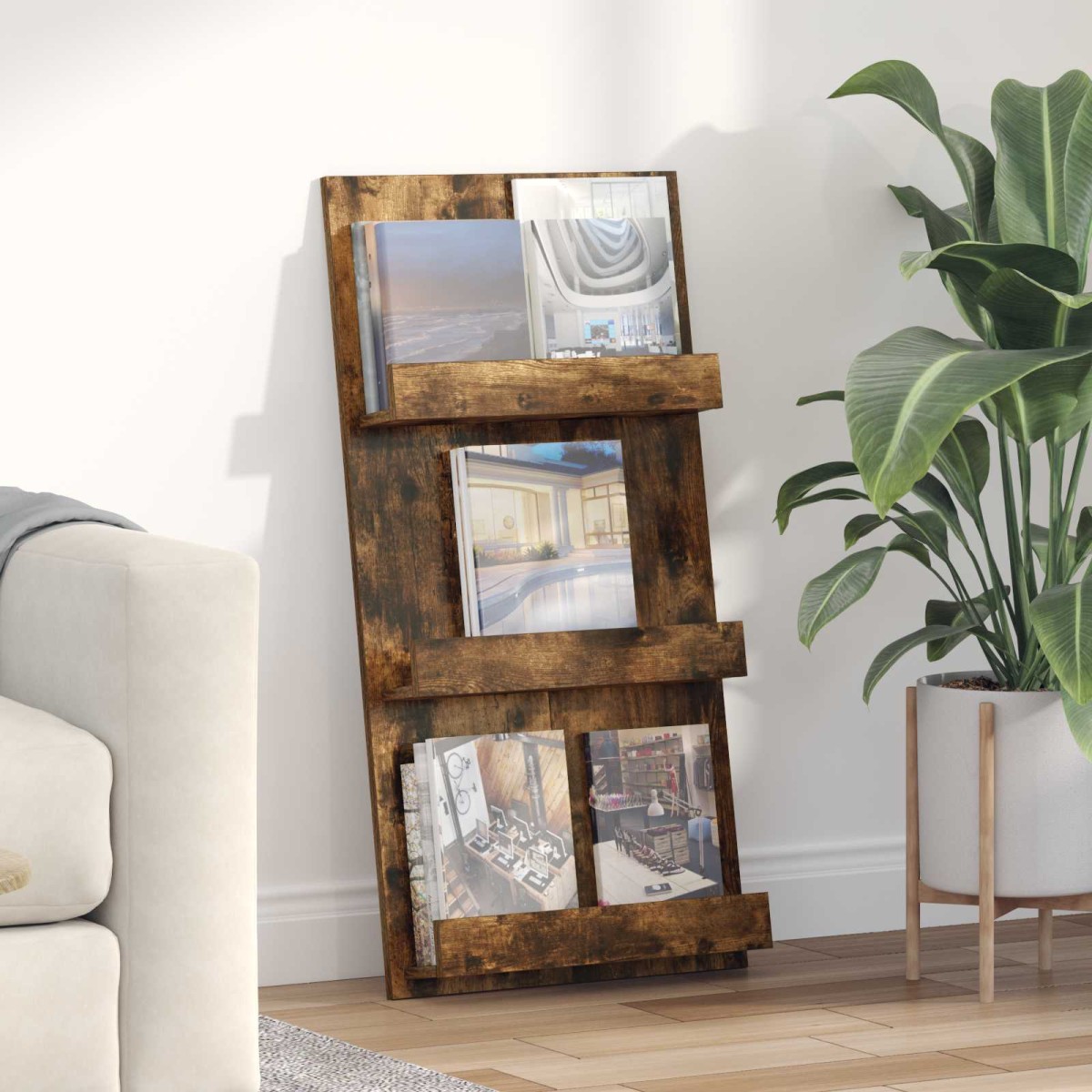 vidaXL Ράφι Περιοδικών με ράφι Καπνιστό Δρύς 51 x 11 x 102 εκ