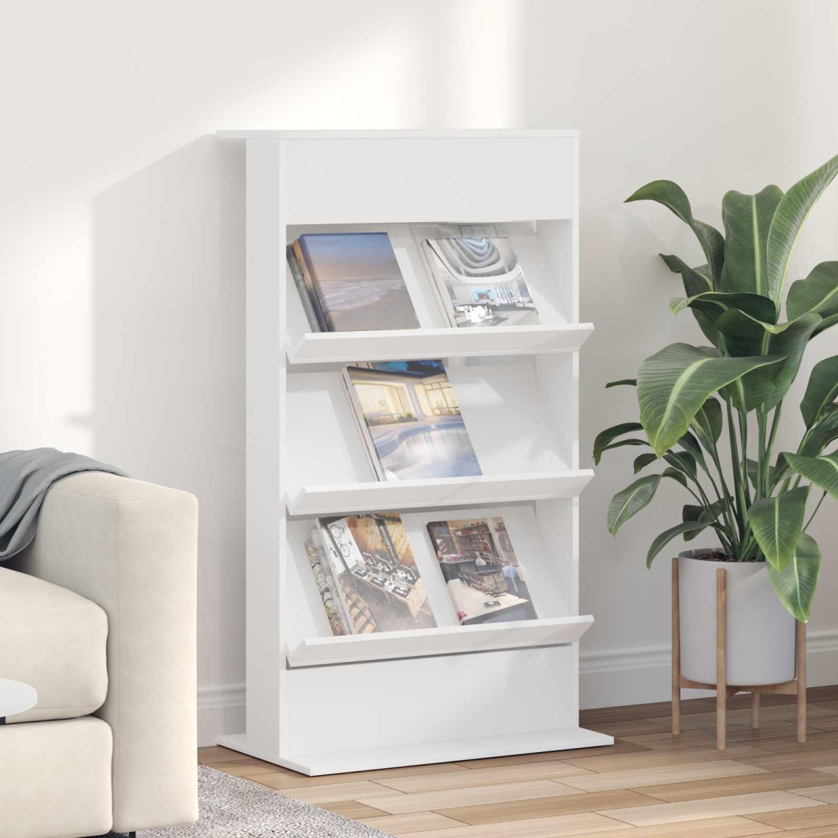 vidaXL Ράφι Περιοδικών Λευκό 70 x 41 x 126 εκ. Επεξεργασμένο Ξύλο
