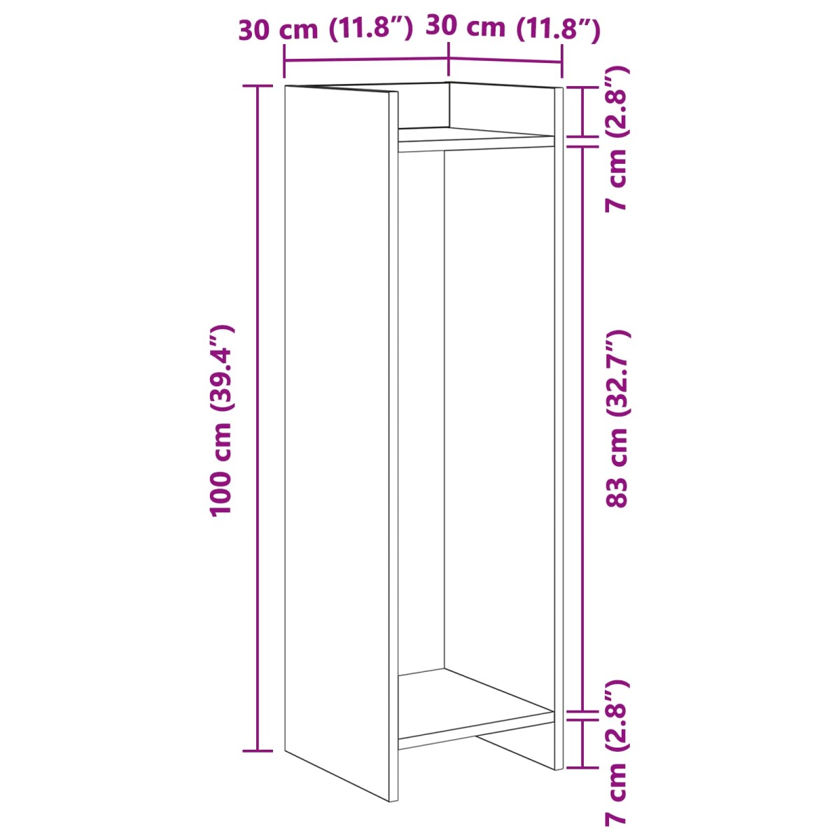 vidaXL Βάση φυτών Γκρι Σονομά 30 x 30 x 100 εκ