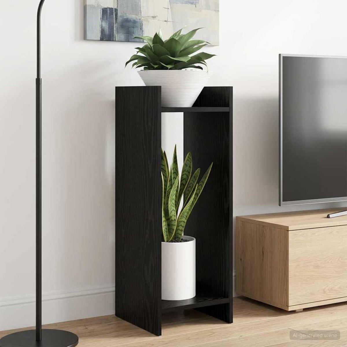 vidaXL Βάση φυτών Μαύρη Δρυς 30 x 30 x 80 cm
