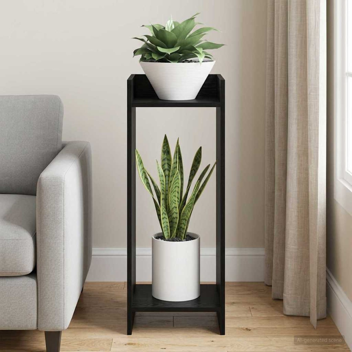 vidaXL Βάση φυτών Μαύρη Δρυς 30 x 30 x 80 cm