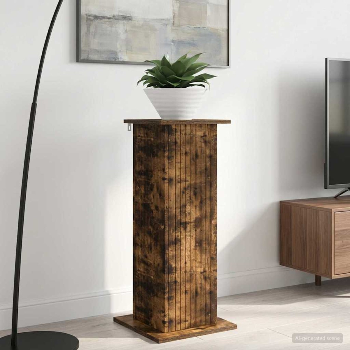 vidaXL Βάση φυτών Καπνισμένο Ξύλο Δρυός 30,5 x 30 x 80,5 εκ