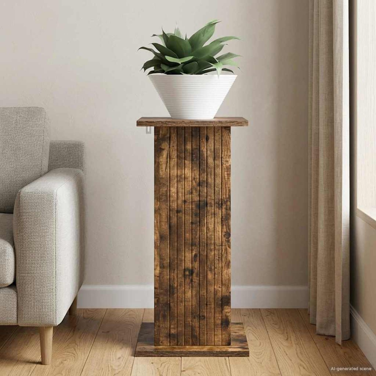 vidaXL Βάση φυτών Καπνισμένο Ξύλο Δρυός 30,5 x 30 x 60,5 εκ