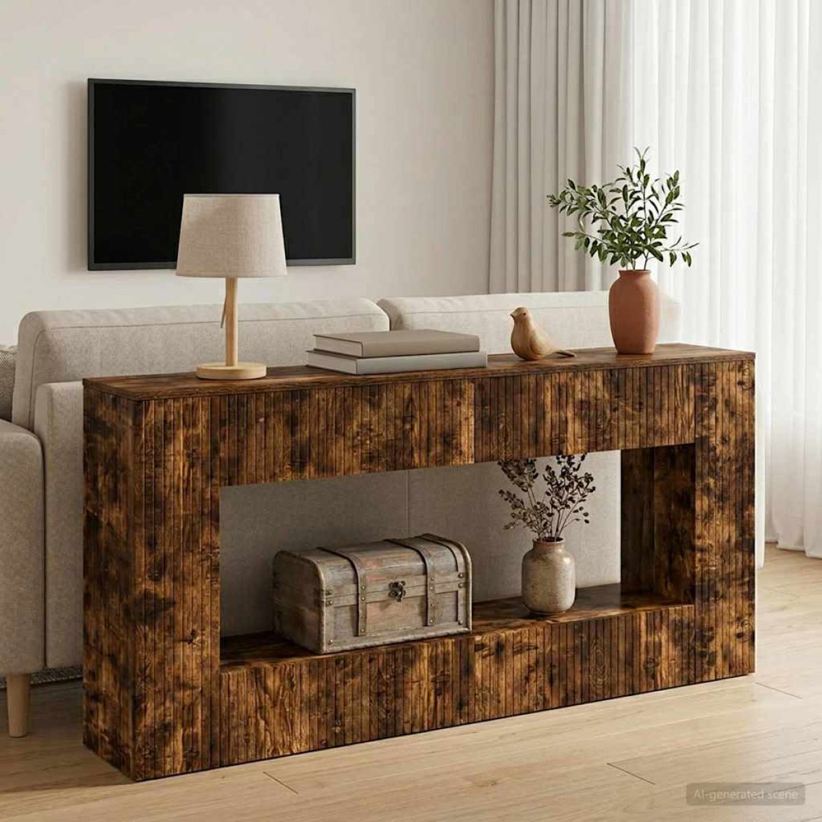 vidaXL Τραπέζι κονσόλας Καπνιστή Δρυς 155 x 29 x 74 εκ.