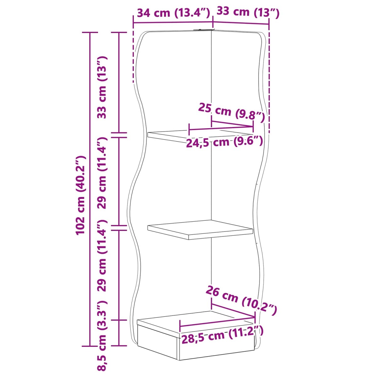 vidaXL Γωνιακό ράφι Παλαιωμένο ξύλο 34 x 33 x 102 εκ