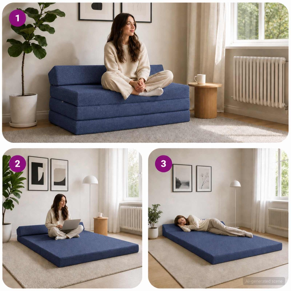 vidaXL Κρεβάτι Καναπέ Αναδιπλούμενο Μπλε 120 x 60 x 49 εκ Ύφασμα