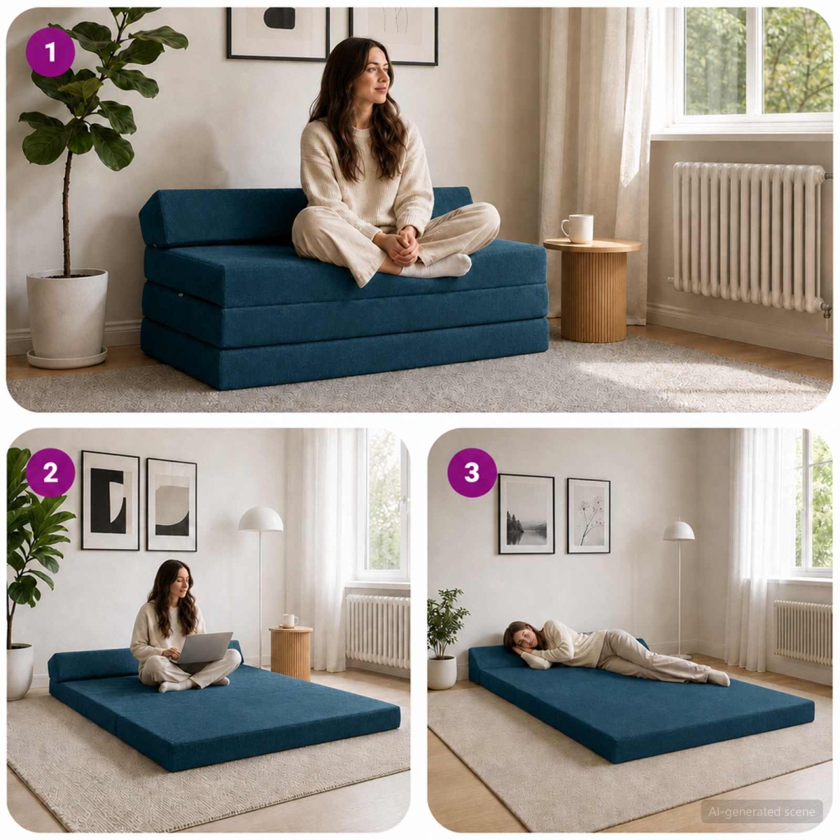 vidaXL Κρεβάτι Καναπέ Αναδιπλούμενο Μπλε 120 x 60 x 49 εκ Ύφασμα