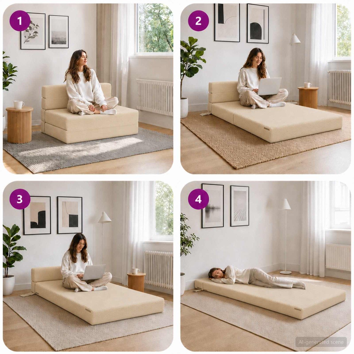 vidaXL Κρεβάτι Καναπέ Αναδιπλούμενο Κρεμ 70 x 80 x 60 εκ. Ύφασμα