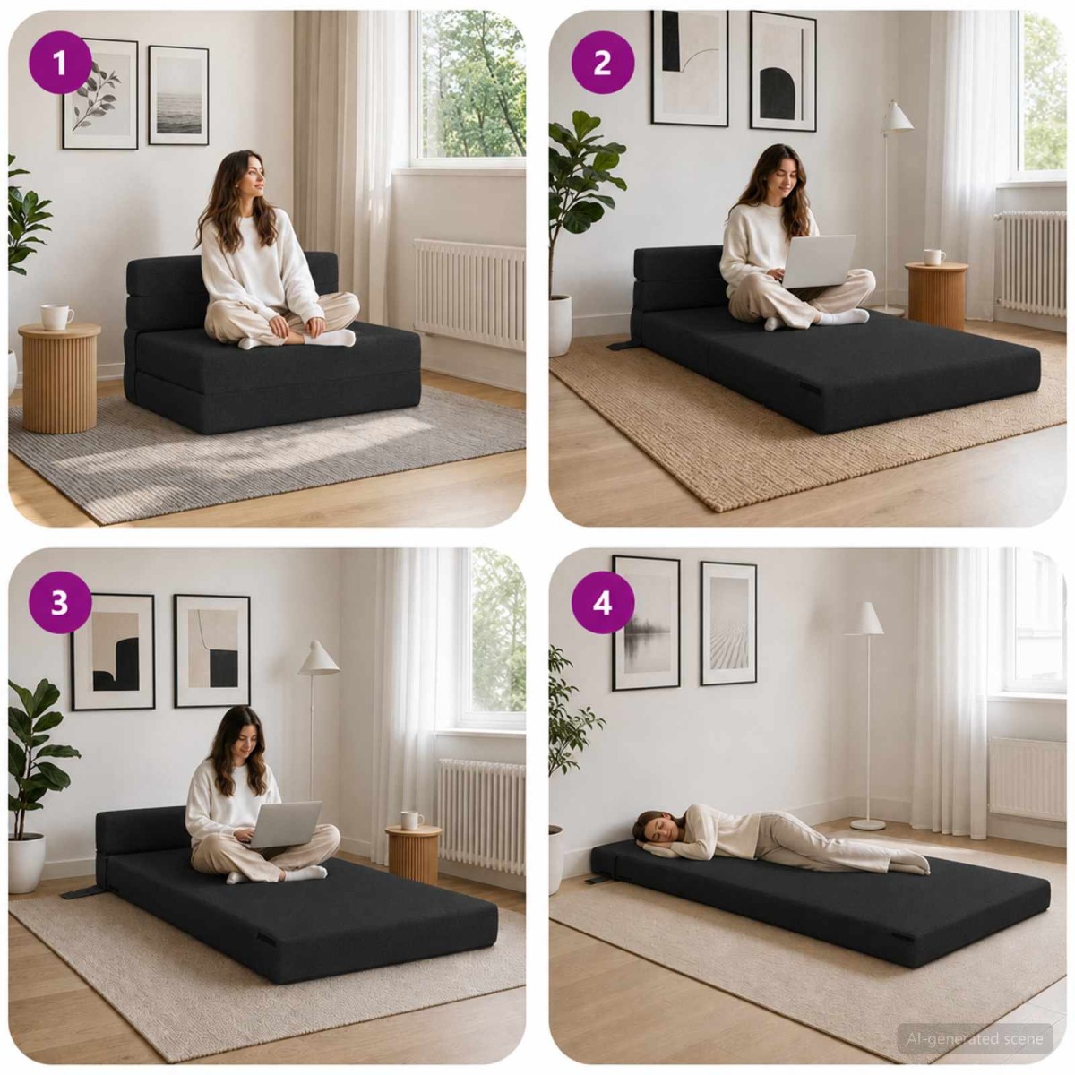 vidaXL Κρεβάτι Καναπέ Αναδιπλούμενο Μαύρο 100 x 80 x 60 εκ. Ύφασμα