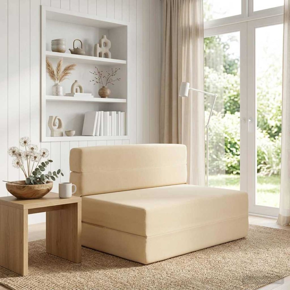 vidaXL Κρεβάτι Καναπέ Αναδιπλούμενο Κρεμ 100 x 80 x 60 εκ. Ύφασμα