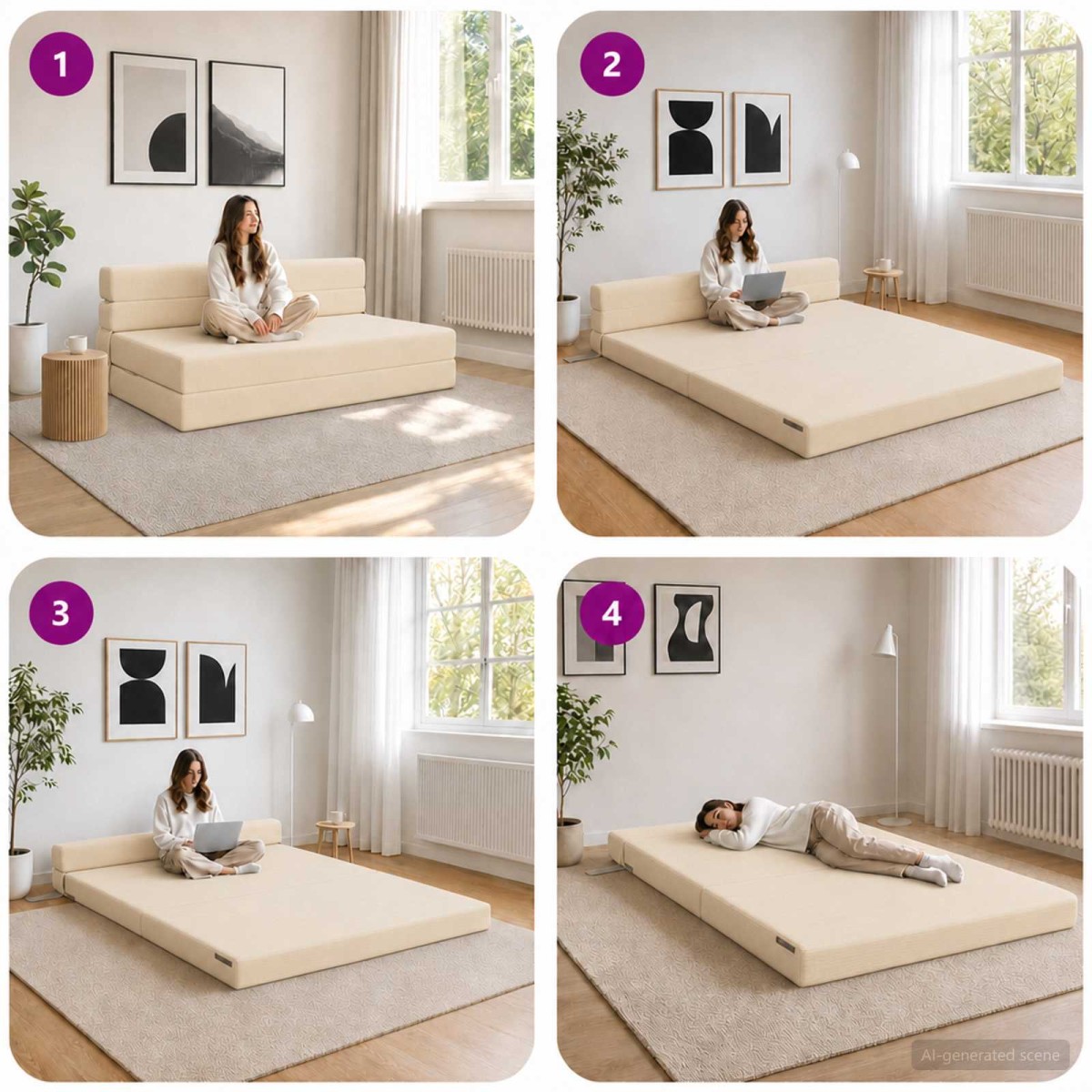 vidaXL Κρεβάτι Καναπέ Αναδιπλούμενο Κρεμ 152 x 86,5 x 60 εκ. Ύφασμα