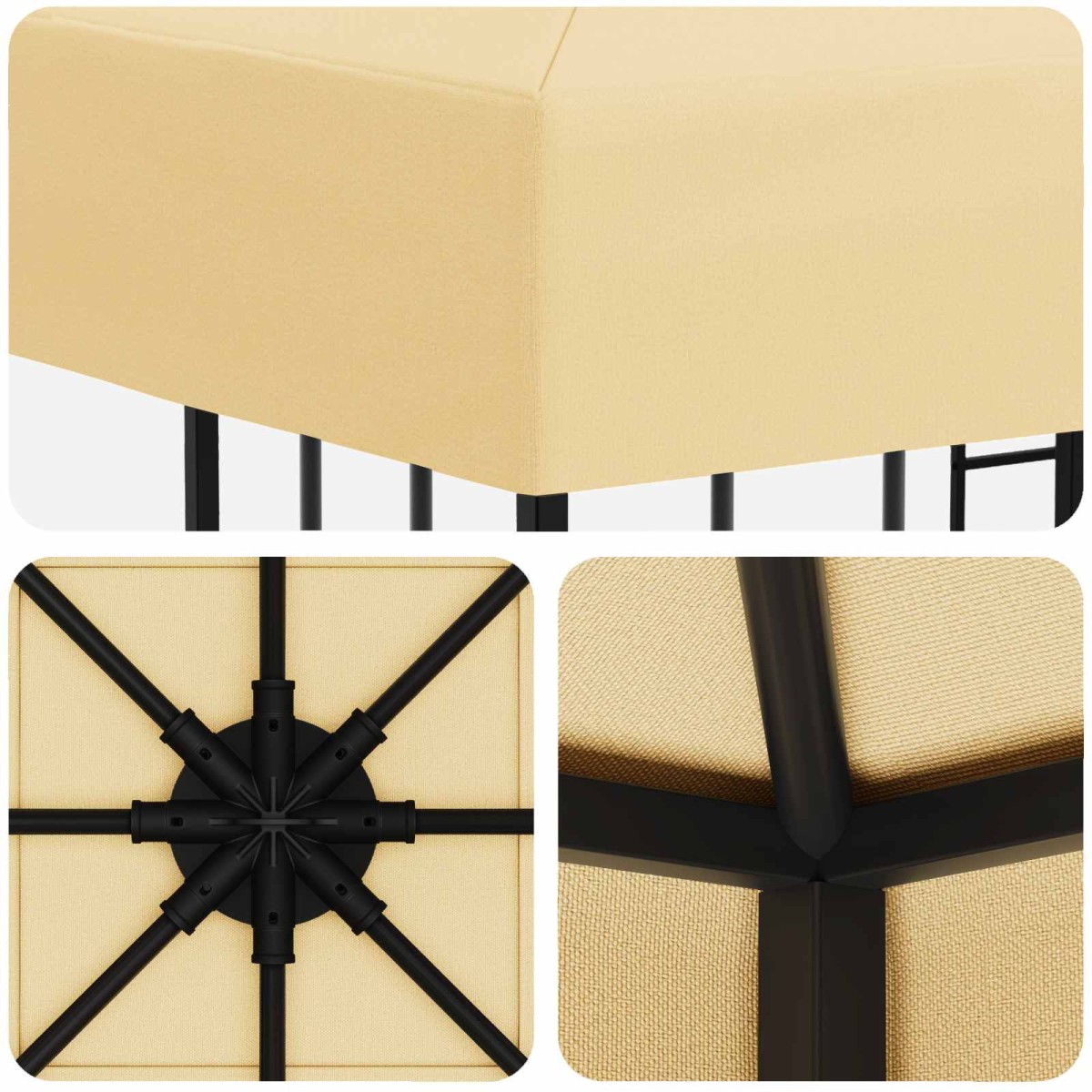 vidaXL Κιόσκι 3 x 3 m Κρεμ Πολυεστέρας και Χάλυβας 190 gsm