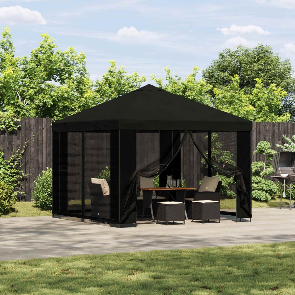 vidaXL Κιόσκι 3 x 3 m Μαύρο Πολυεστέρας και Χάλυβας 190 gsm