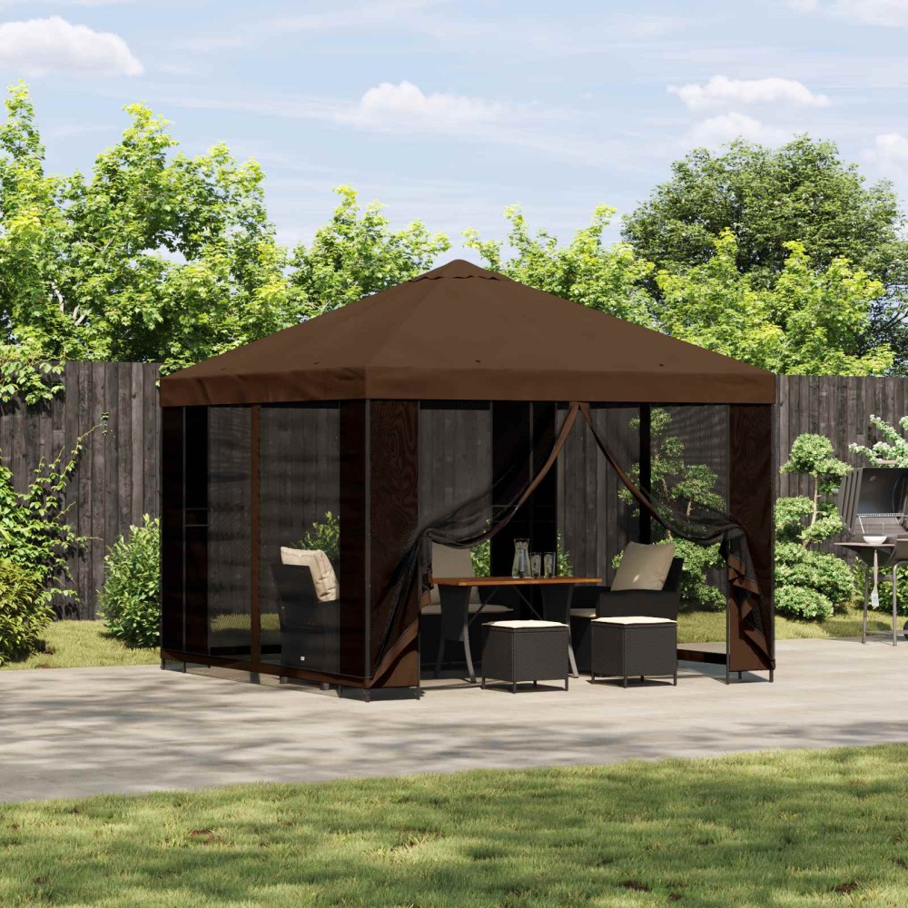 vidaXL Κιόσκι 3 x 3 m Καφέ Πολυεστέρας και Χάλυβας 190 gsm