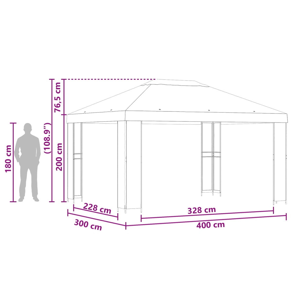 vidaXL Κιόσκι 4 x 3 μ Καφέ Πολυεστέρας και Χάλυβας 190 gsm