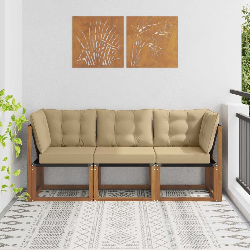 vidaXL 3 τμχ. Εξωτερικός Μεσαίος και Γωνιακός Καναπές Φυσικό