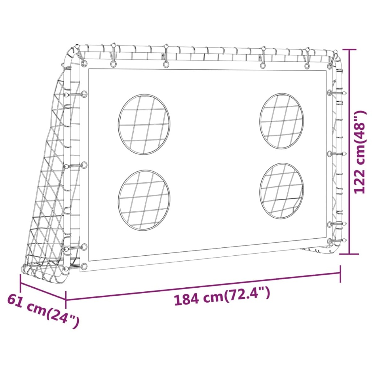 vidaXL Δίχτυ Εξάσκησης Ποδοσφαίρου 184 x 61 x 122 εκ. Ατσάλινο
