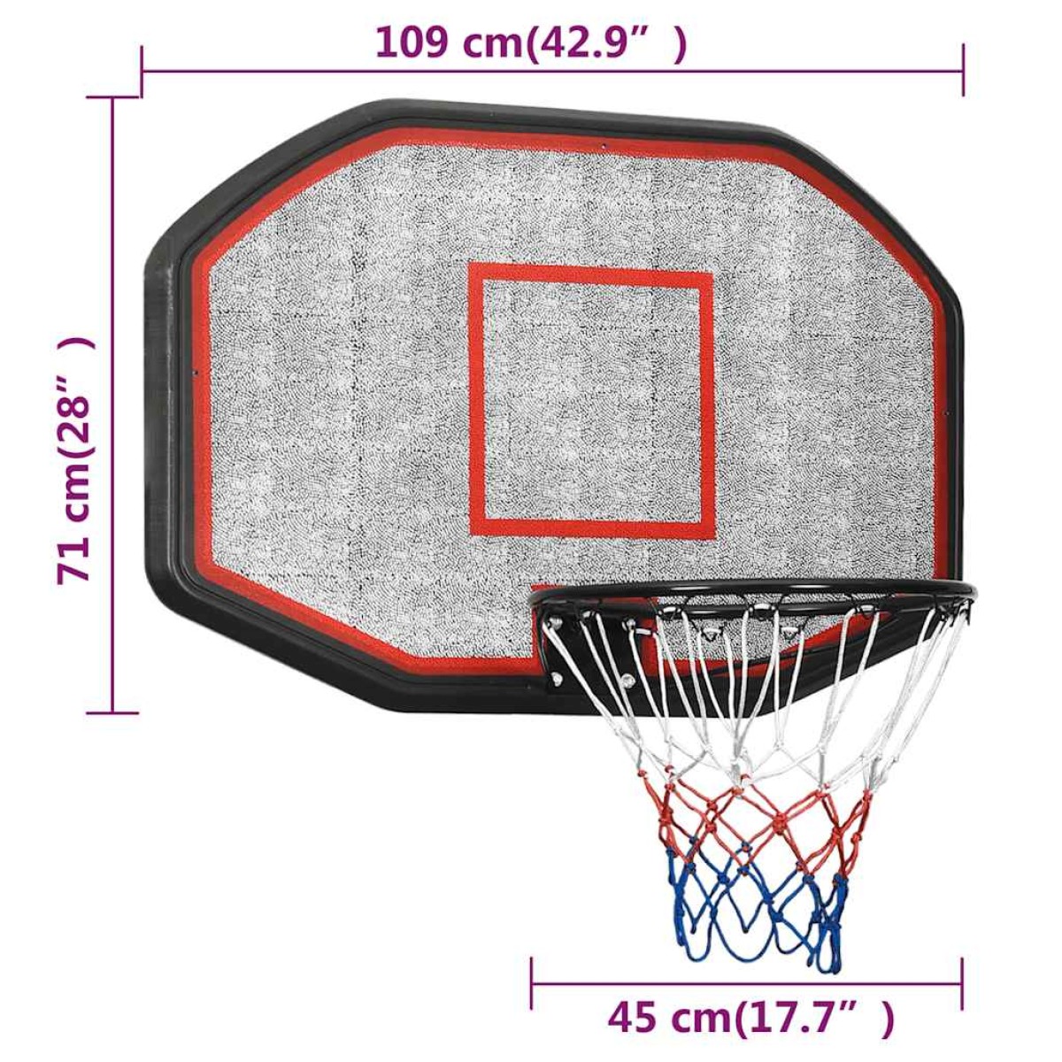 vidaXL Ταμπλό Μπασκέτας Μαύρο 109 x 71 x 3 εκ. από Πολυαιθυλένιο