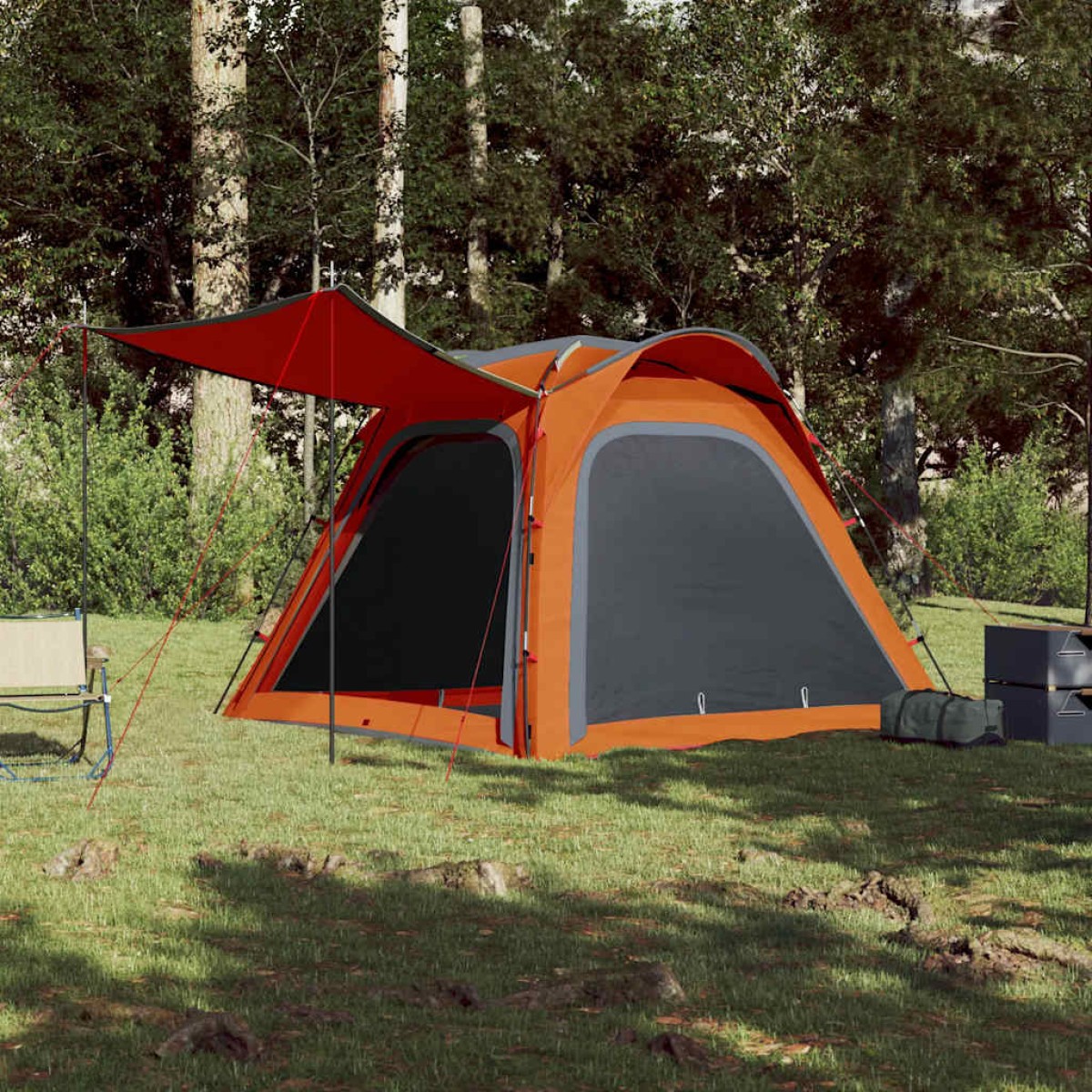 vidaXL Σκηνή Κάμπινγκ 4 Ατ. Γκρι/Πορτοκαλί 240x221x160 εκ. Ταφτάς 185T