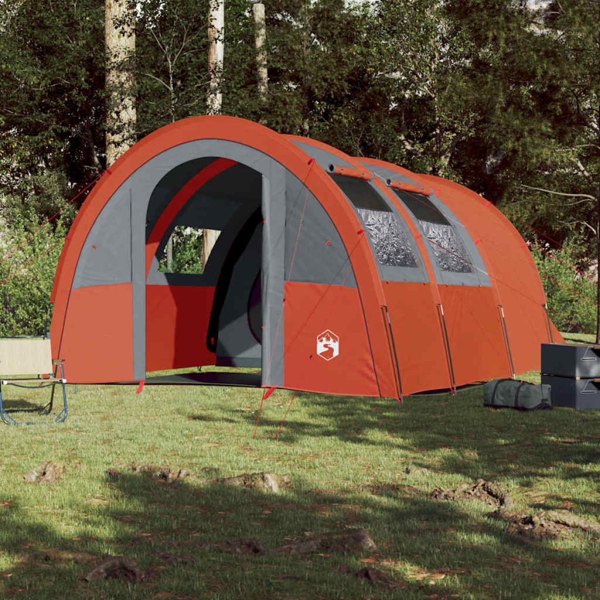 vidaXL Σκηνή Κάμπινγκ 4 Ατ. Γκρι/Πορτοκαλί 483x340x193 εκ. Ταφτάς 185T