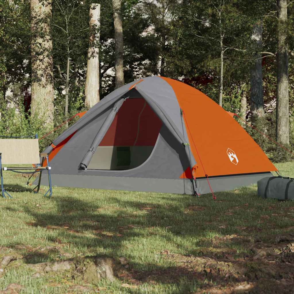vidaXL Σκηνή Κάμπινγκ 6 Ατ. Γκρι/Πορτοκαλί 348x340x190 εκ. Ταφτάς 190T