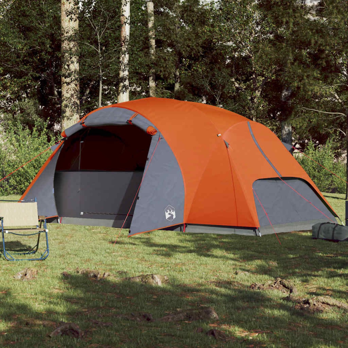 vidaXL Σκηνή Κάμπινγκ 8 Ατ. Γκρι/Πορτοκαλί 360x430x195 εκ. Ταφτάς 190T