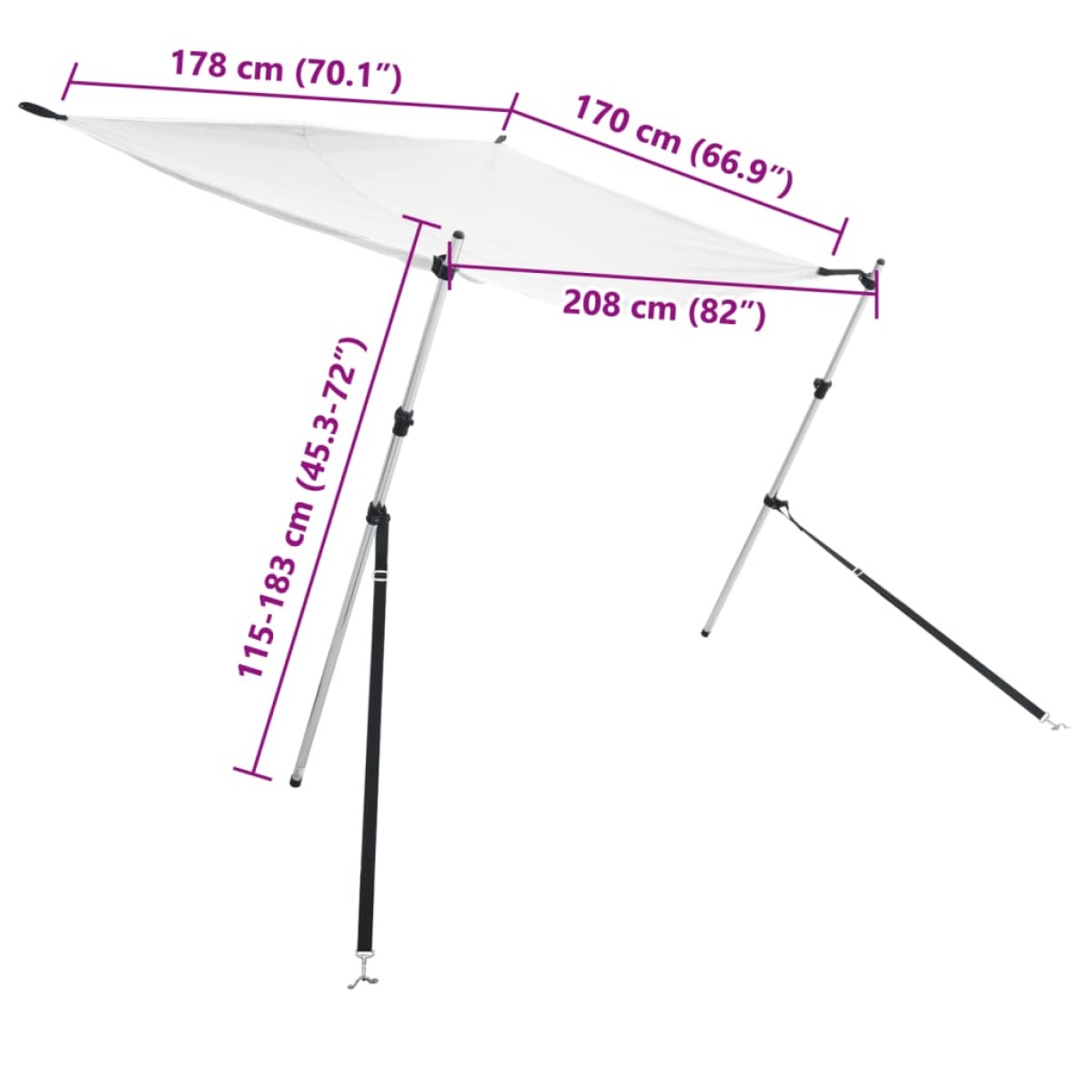 vidaXL Επέκταση Σκιάστρου Σχήμα Τ Λευκή 170x208x(115-183) εκ.