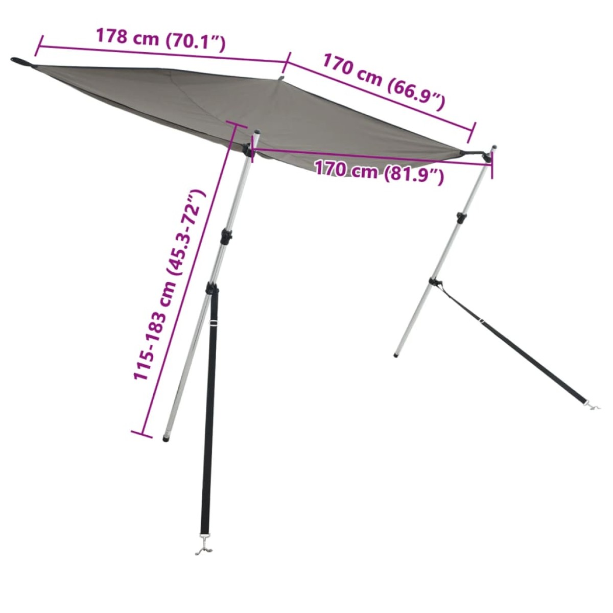 vidaXL Επέκταση Σκιάστρου Σχήμα Τ Ανθρακί 170x208x(115-183) εκ.