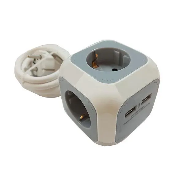 Πολύπριζο κύβος 3θέσεων - 2 USB, 1,5m μήκος