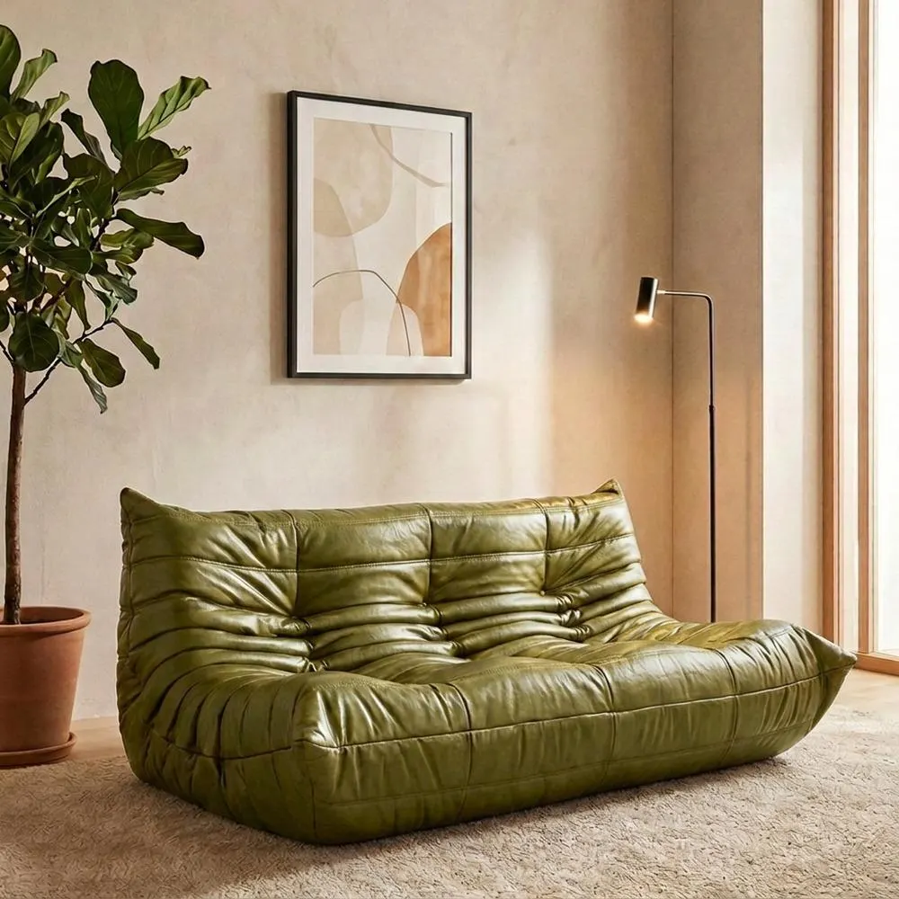 Καναπές τριθέσιος Nextdeco Togo eco leather χακί Υ70x174x102εκ.