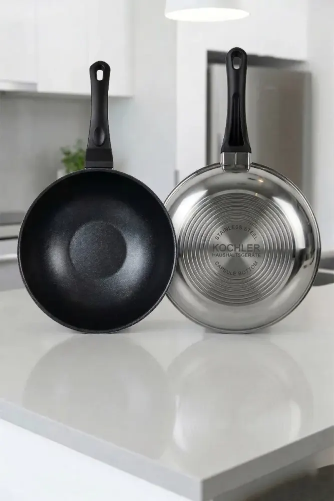 Wok τηγάνι από ανοξείδωτο χάλυβα για εστία επαγωγής Ασημί