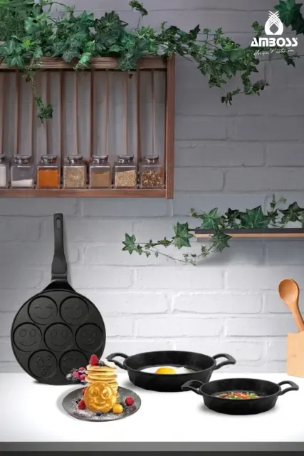 Σετ 3 τεμαχίων τηγάνι για τηγανίτες με και wok τηγάνι από χυτοσίδηρο με επίστρωση γρανίτη Μαύρο
