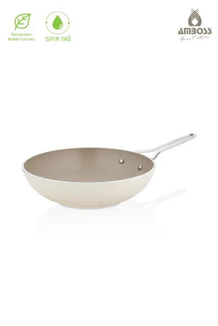 Φυσικό κεραμικό τηγάνι wok Κρεμ