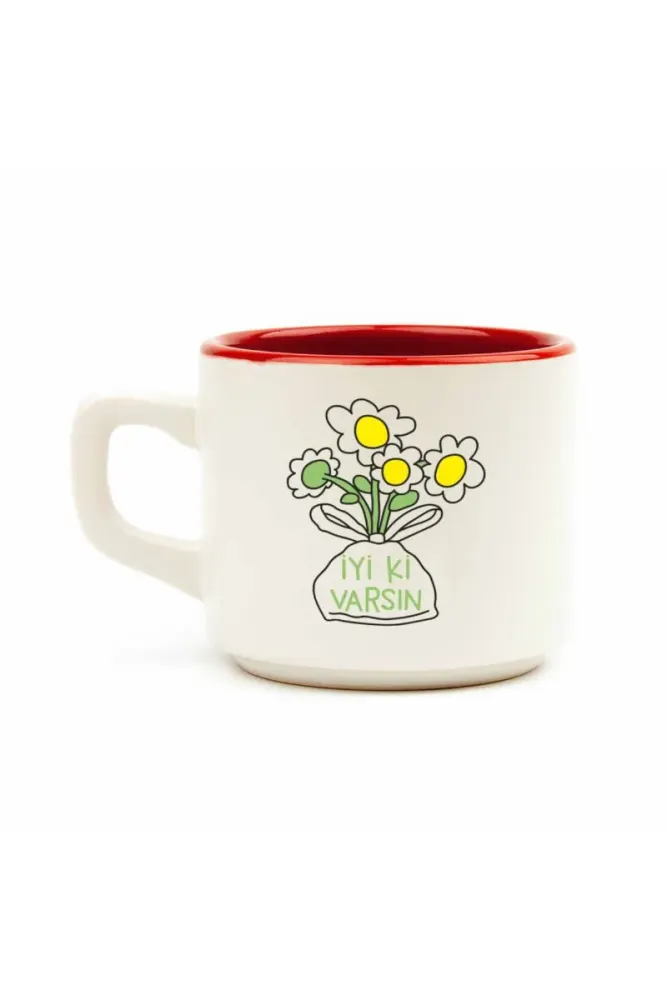 Κούπα από κεραμικό με λουλούδι παπαρούνας λευκή για δώρο Λευκό 7x7x6 cm