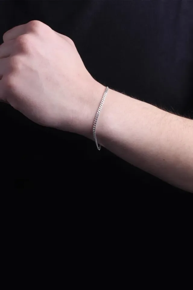 Ανδρικό γυναικείο βραχιόλι από ανοξείδωτο χάλυβα με λεπτή κλασική αλυσίδα Ασημί
