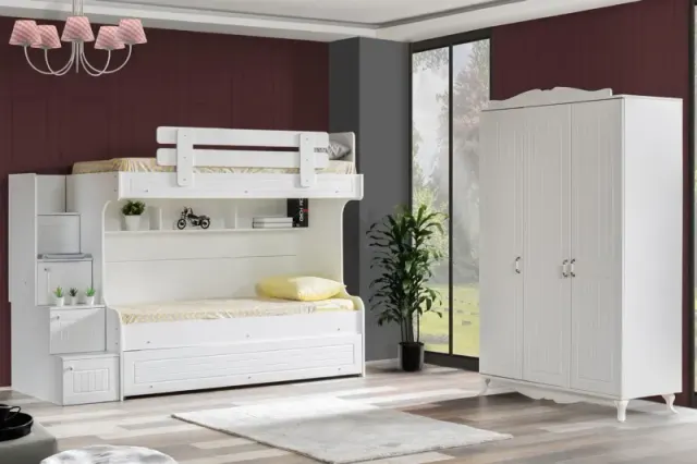 Κουκέτα με μελαμίνη MDF και ντουλάπα με 3 πόρτες