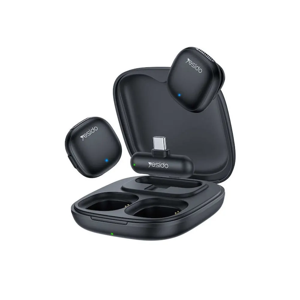 Yesido Mini Ασύρματο Μικρόφωνο Πέτου KR21 Live-Stream 2-to-1 Type-C 48Khz-16Bit + Ai Noise Reduction Μαύρο