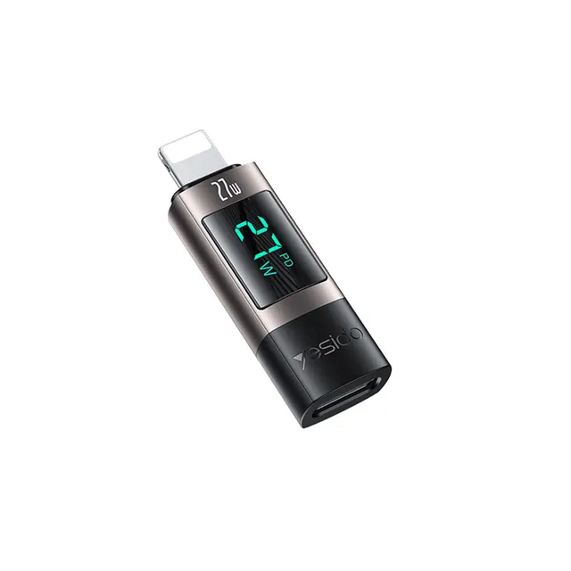 Αντάπτορας Yesido GS25 Lightning σε Type-C 27W με Ψηφιακή Ένδειξη Μαύρο