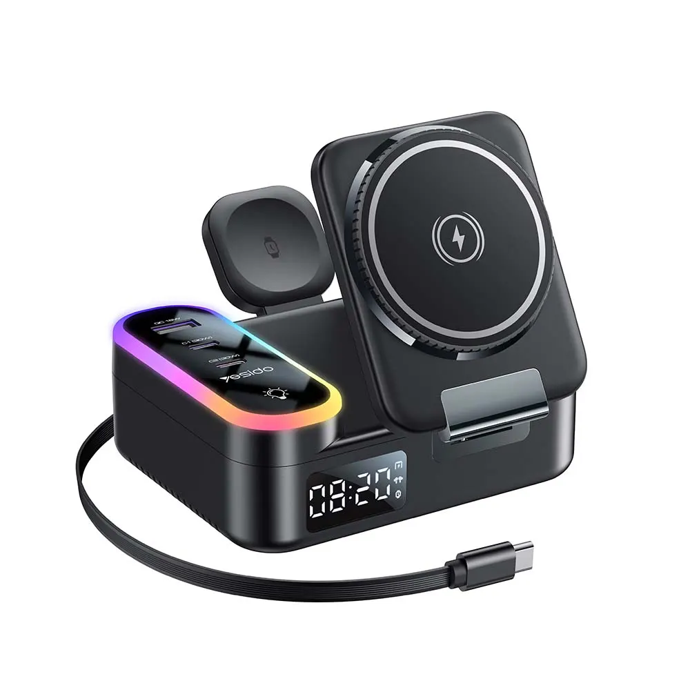 Βάση Ασύρματης Φόρτισης Yesido DS38 8-σε-1 RGB 65W Κινητού, SmartWatch, Earbuds + 2xType-C + USB-A, PD QC Μαύρο