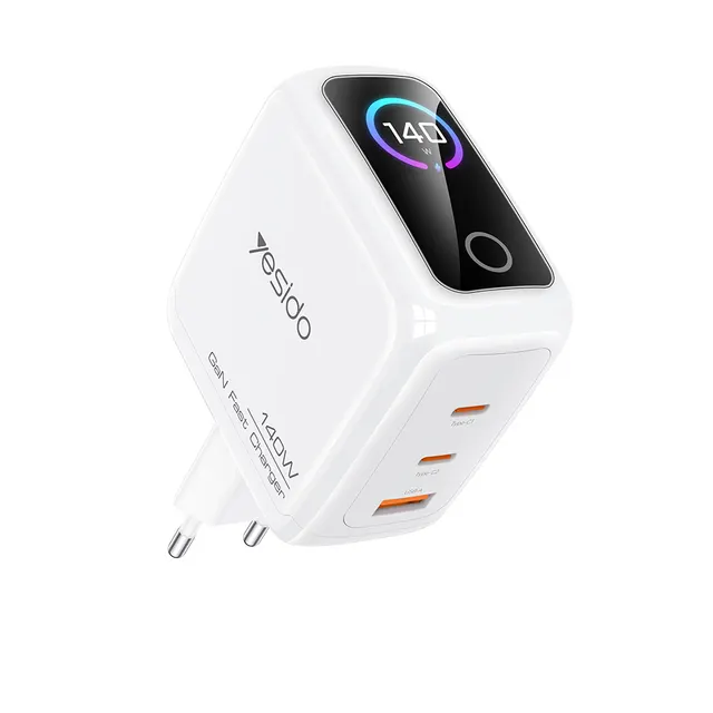 Yesido YC114 Φορτιστής 140W USB-Α, 2xType-C με Δυναμική Οθόνη Λευκό