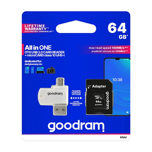 Κάρτα Μνήμης GoodRam 64GB microSDHC cl. 10 UHS-I + adapter + card reader Λευκό