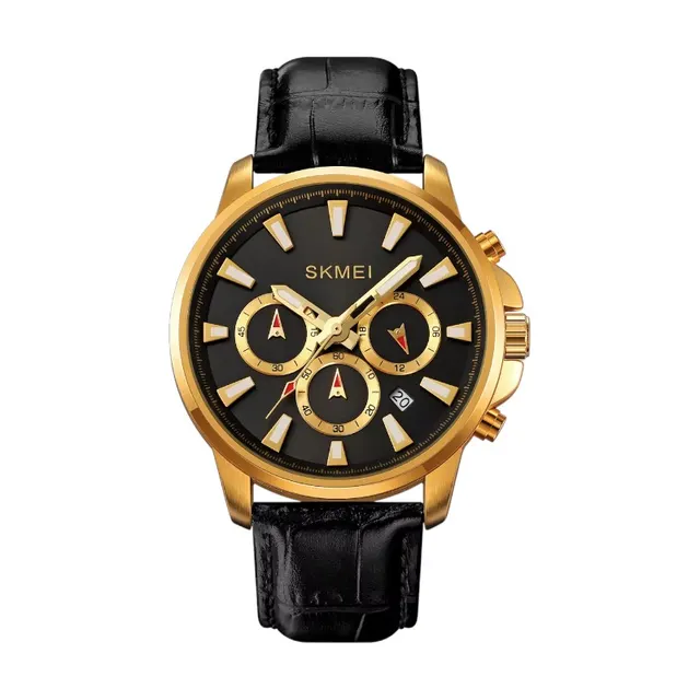 Aναλογικό ρολόι χειρός - Skmei - 2071 - Black-Gold/Leather Black