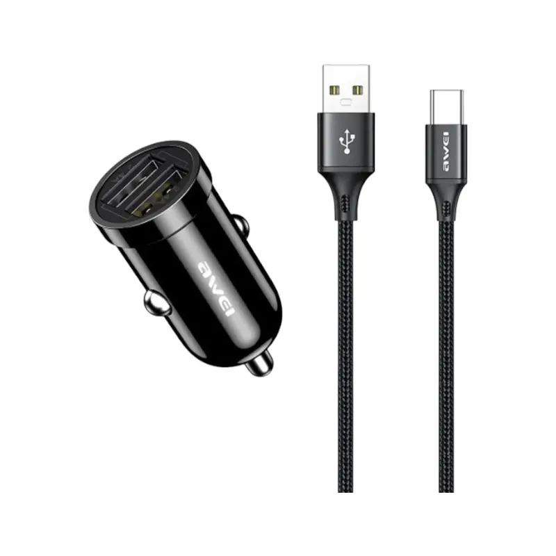 Φορτιστής αναπτήρα αυτοκινήτου Quick Charger με καλώδιο φόρτισης TypeC - C-826T - AWEI - 099691