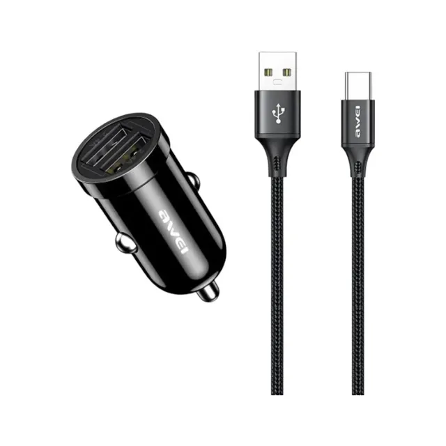 Φορτιστής αναπτήρα αυτοκινήτου Quick Charger με καλώδιο φόρτισης TypeC - C-826T - AWEI - 099691
