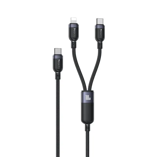 Καλώδιο Yesido CA90 Braided 2-σε-1 Type-C σε Type-C & Lightning 100W 1.2m Μαύρο
