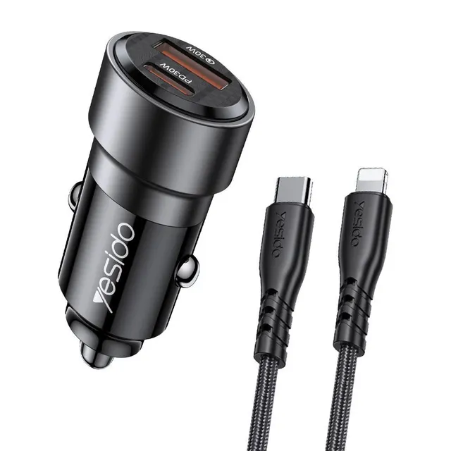 Φορτιστής Αυτοκινήτου Yesido Y54 USB-A + USB-C 60W με καλώδιο Type-C σε Lightning Μαύρο