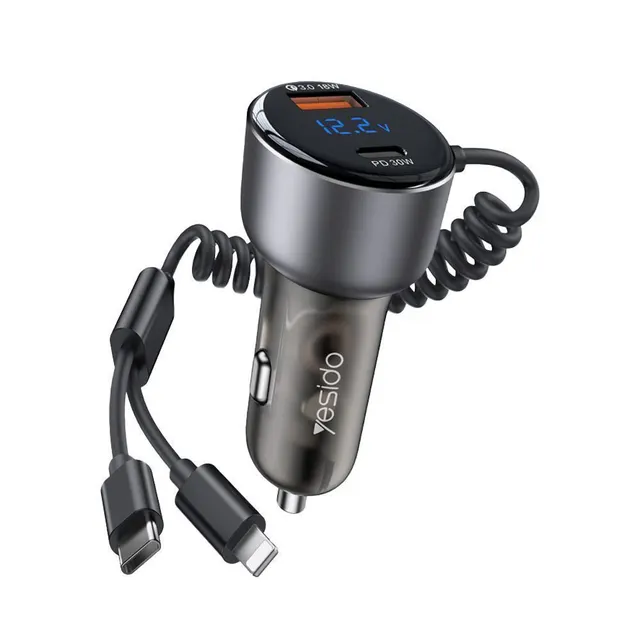 Φορτιστής Αυτοκινήτου Yesido Y58 USB-A + USB-C 60W με ενσωματωμένα καλώδια Type-C & Lightning και LED ένδειξη τάσης Μαύρο
