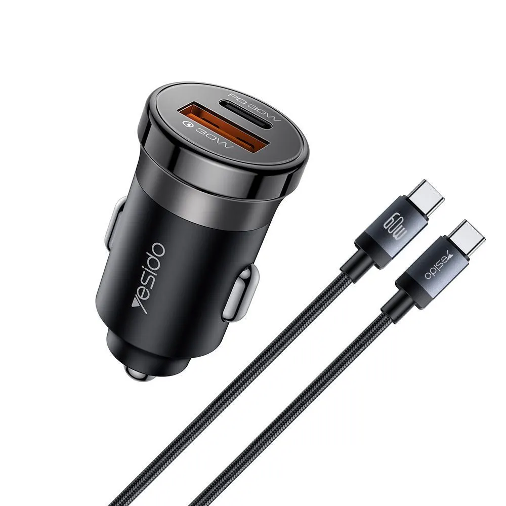 Φορτιστής Αυτοκινήτου Yesido Y72 USB-A + USB-C με καλώδιο Type-C 30W PD Μαύρο