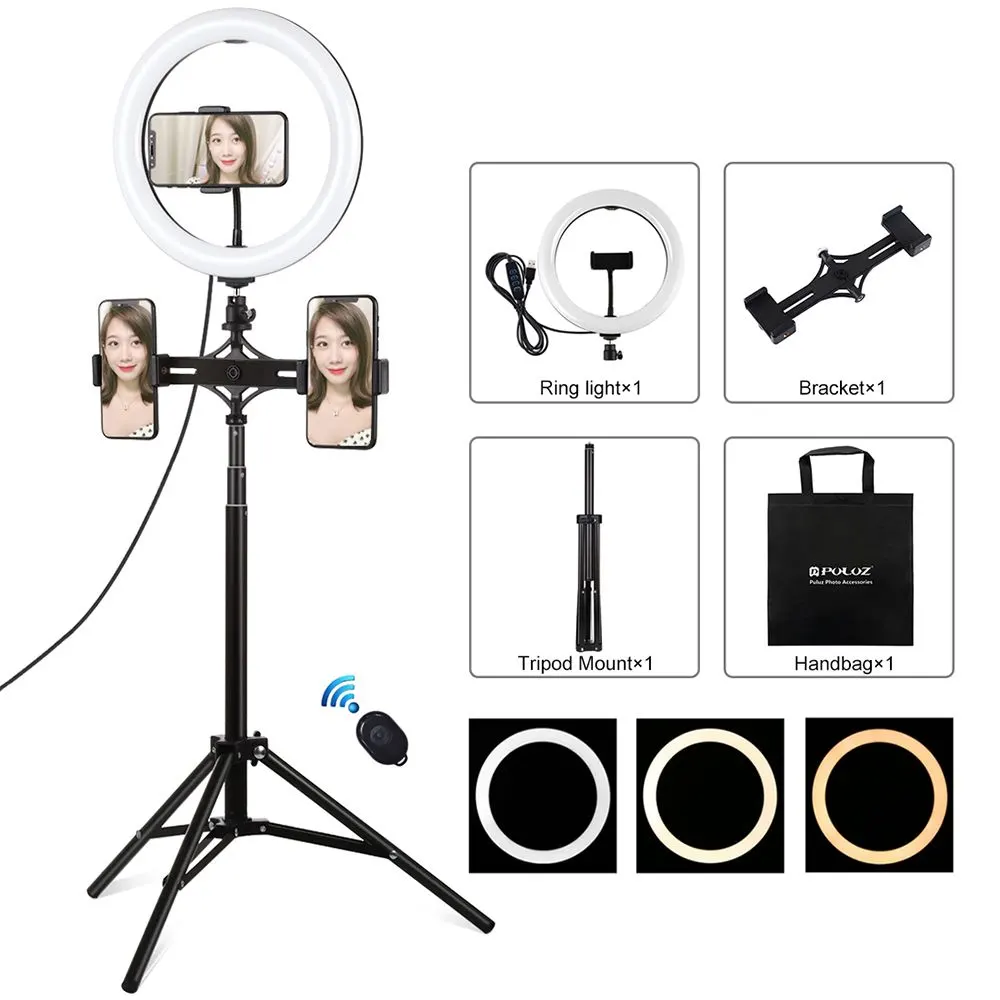 Ring Light Puluz 10.2" 26cm με Τρίποδο Δαπέδου 1.65cm και Βάση για 3 Κινητά