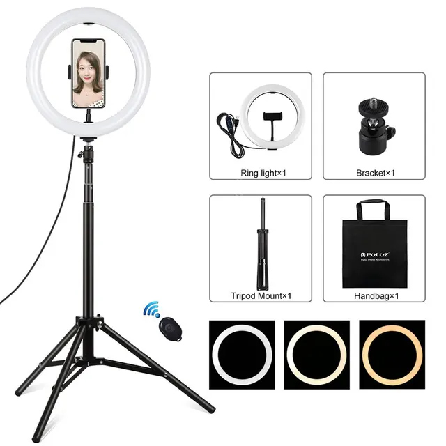 Ring Light Puluz 10.2" 26cm με Τρίποδο Δαπέδου 1.65m και Βάση για Κινητό